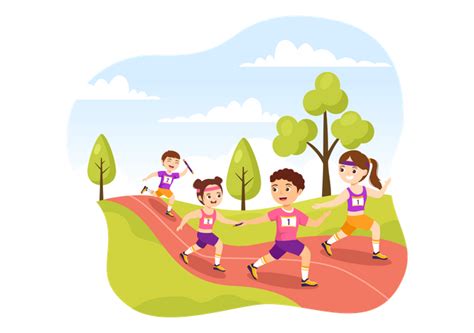 Girl And Boy Running In Relay Race Illustration Free Download Sports
