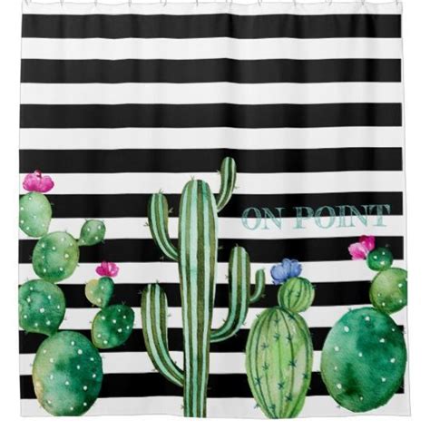 Chic Watercolor Flowering Cactus Personalized Shower Curtain Zazzle
