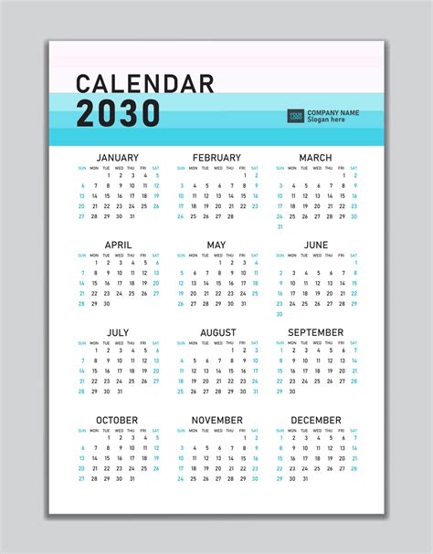 Wall Calendar 2030 Template Desk Calendar 2030 Design Week Start