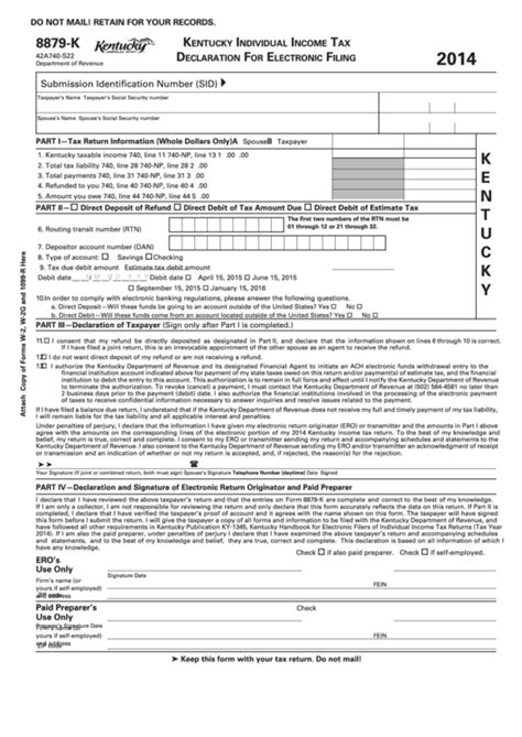 Form 8879 K Kentucky Individual Income Tax Declaration For Electronic