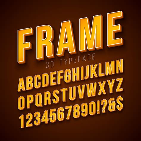 Vector 3d Alphabet Font With Frame And Shadow On Red Background Modern