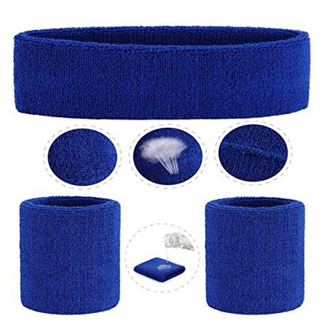 Onupgo Blue Sweatband Set Sports Headband Wrist Striped Sweatbands