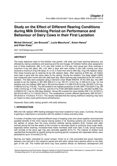 Pdf Study On The Effect Of Different Rearing Conditions During Milk