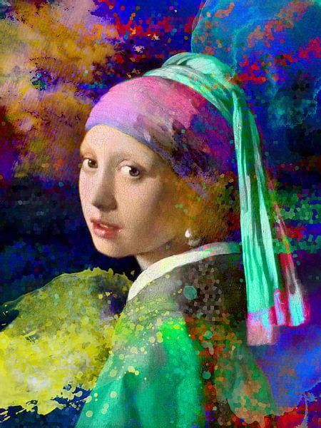 Meisje Met De Parel Girl With A Pearl Earring Abstract Van Art By Dominic Op Canvas Behang En