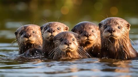 Premium Ai Image A Group Of Otters Swim In The Water