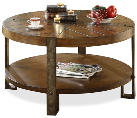 Riverside Furniture Sierra Round Wooden Coffee Table With Metal Legs