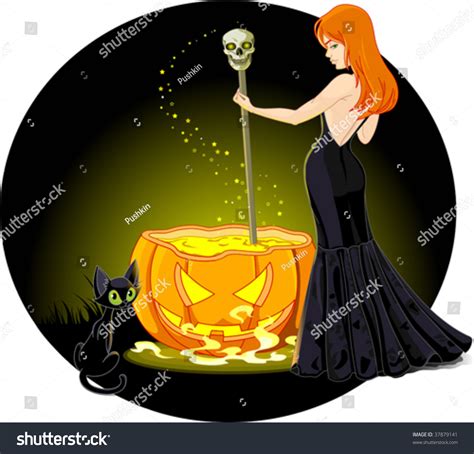 Sexy Witch Mixes Potion Her Cauldron Stock Vector 37879141 Shutterstock