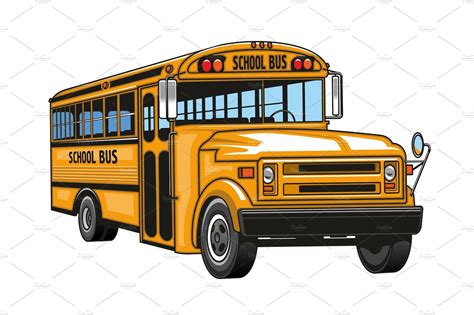 School Bus Yellow Cartoon Vehicle Education Illustrations ~ Creative