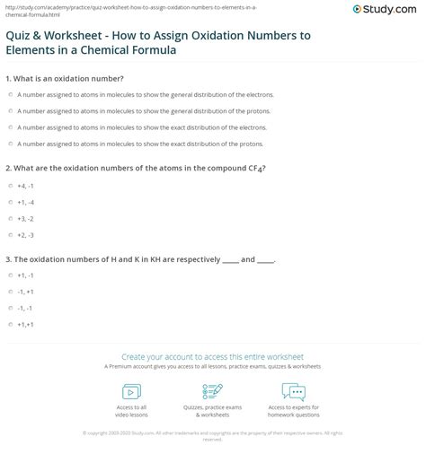 Give the oxidation number for each element in. Quiz & Worksheet - How to Assign Oxidation Numbers to ...