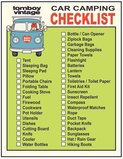 Car Camping Checklist - Tomboy Vintage | Car camping, Camping checklist, Car camping checklist