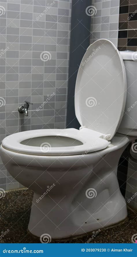 White Toilet Bowl Seat In A Modern Interior Design Bathroom With Pebble