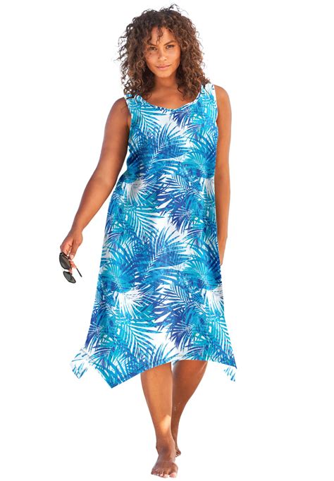 Swimsuits For All Women S Plus Size Sharktail Beach Cover Up Blue