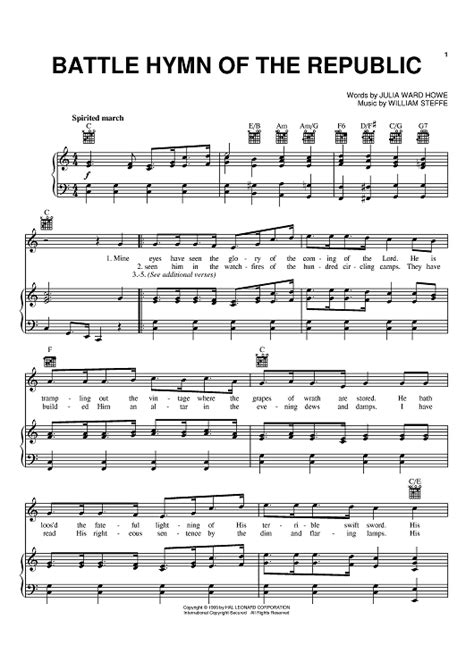 Battle Hymn Of The Republic Sheet Music By Julia Ward Howe For Piano