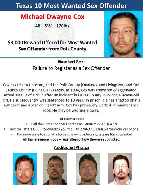 texas dps on twitter 3 000 reward offered for most wanted sex offender from polk county