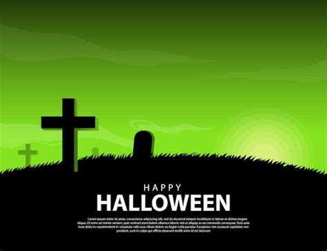 Fondo De Halloween Con Silueta De Cementerio Vector Premium