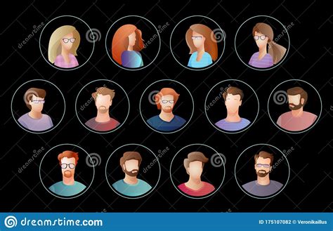 People Icons Set Of Vector Flat Heads Avatars Collection Stock