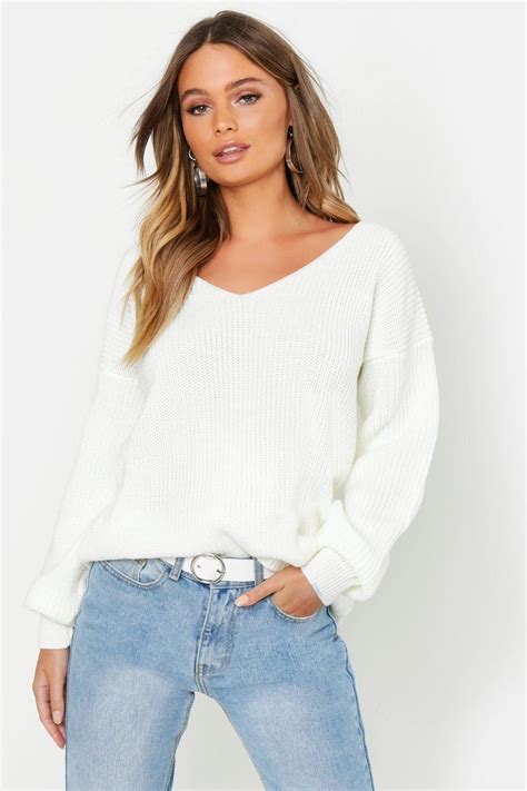 Womens Oversized V Neck Sweater White Xs Oversized Black Sweater