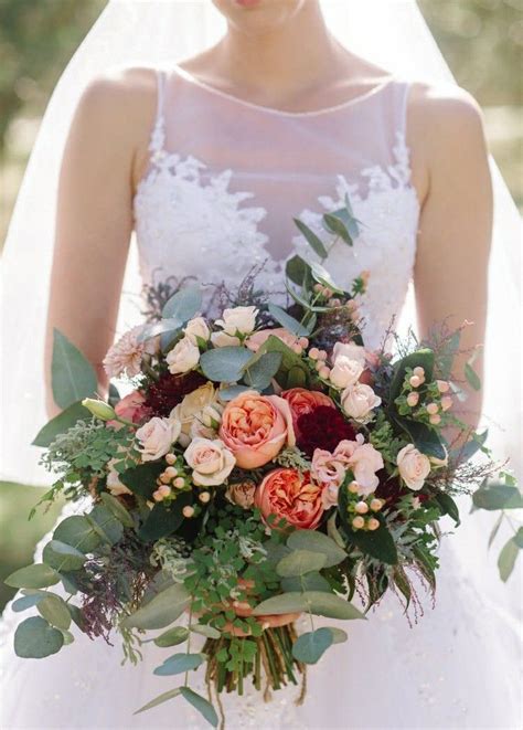 Beautiful Hand Tied Wedding Bouquet Which Includes Peach English