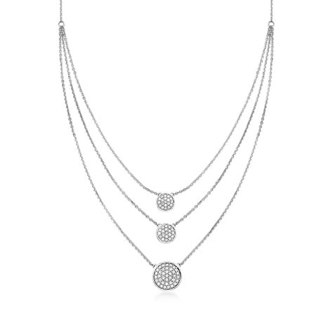 100 Ct Tw Pave Diamond Circle Layered Necklace In 14kt White Gold