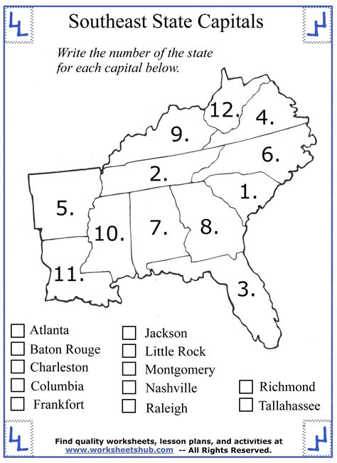 Printable worksheets for teaching landforms, maps skills, explorers, communities, elementary economics, and geography. 4th Grade Social Studies - Southeast Region States