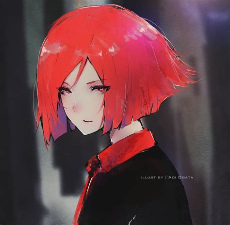 1366x768 Resolution Red Hair Anime Character Painting Aoi Ogata