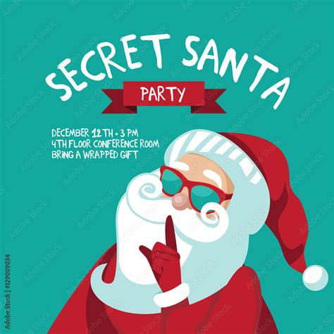 Cartoon Secret Santa Christmas Party Background Template With Santa