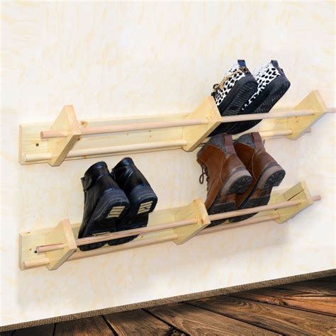 The storage of this wall mounted shoe racks for closets can accommodate up to thirty six pair of shoes in it 12 tiers. Wall Mounted wooden Shoe Rack Floating shoe organizer ...