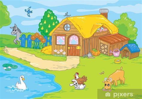 Fotomural Granja de dibujos animados y animales divertidos para los