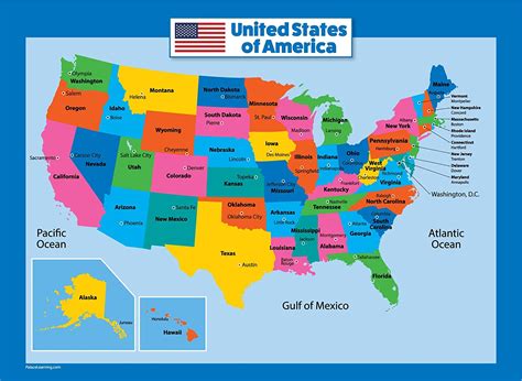 Usa Map For Kids Laminated United States Wall Chart 18 X 24