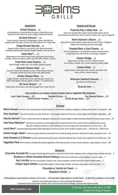 3 Palms Grille menus in Ponte Vedra Beach, Florida, United States