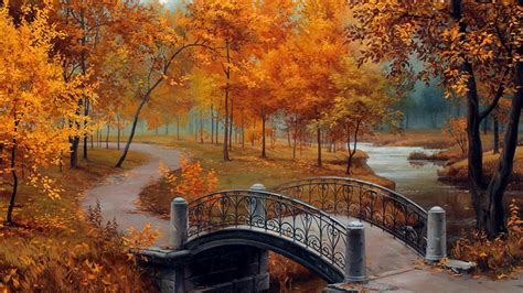 Bridge Park Path Walkway During Autumn Hd Nature