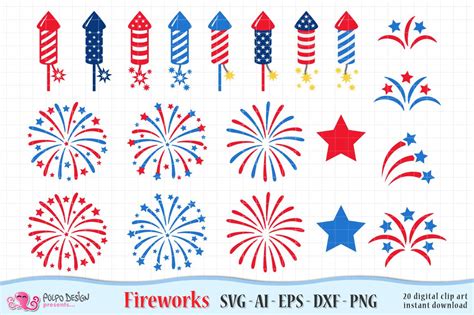 4th of July Fireworks SVG, Eps, Dxf, Ai and Png. (574366) | Objects