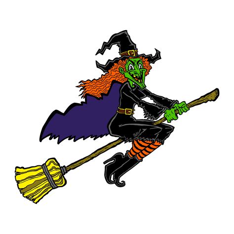Witch Riding A Broom Cartoon Vector 552813 Vector Art At Vecteezy