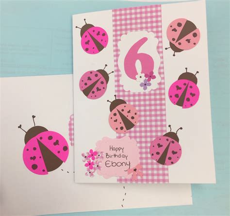 6 Years Old Bithday Card For A Girl Cute Ladybugs Pink And Brown