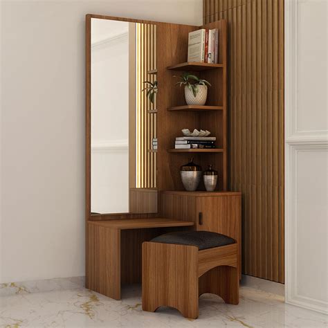 Buy Robinson Brown Wooden Dressing Table With Stool Online At Durian