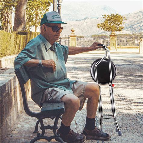 Yescom Medical Portable Folding Walking Stick With Seat Four Legged