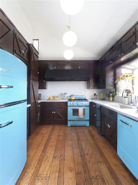 Navy blue cabinets and white appliances. Rustic Espresso & Blue Kitchen With Vintage Reproduction ...