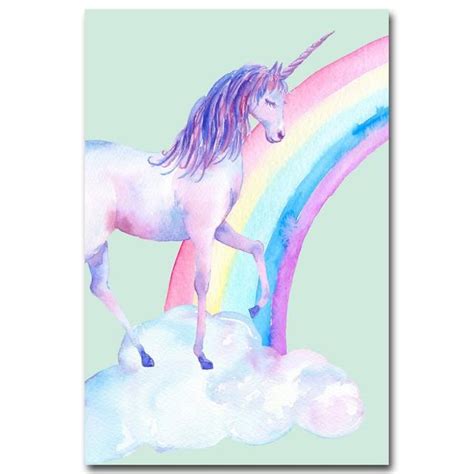 Rainbow Unicorn Posters And Prints Watercolor Pegasus Painting Kawaii