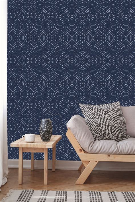 Navy Bohemian Abstract Wallpaper Removable Traditional Etsy