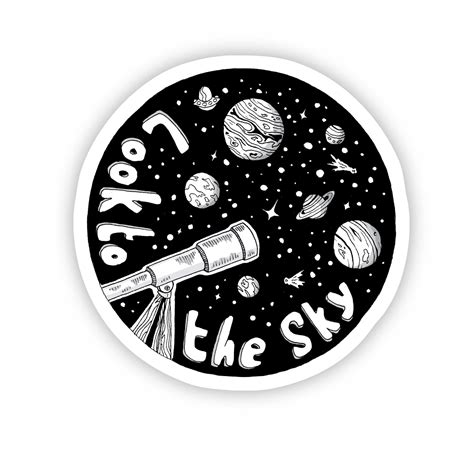 Look To The Sky Space Sticker Black And White Black And White Stickers