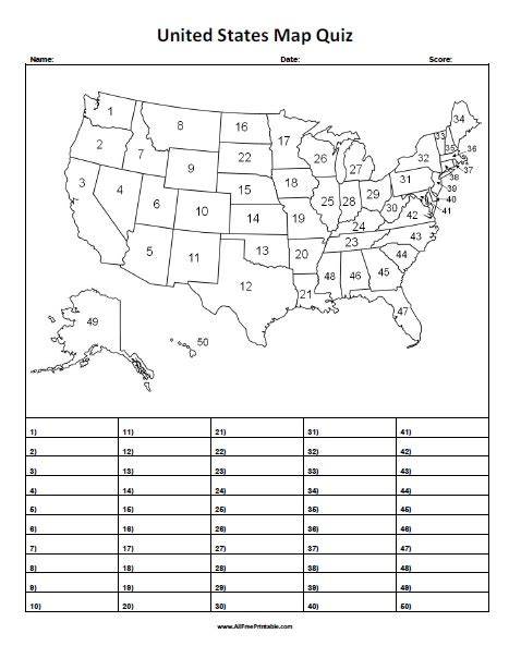 United States Map Quiz Fill In Campus Map