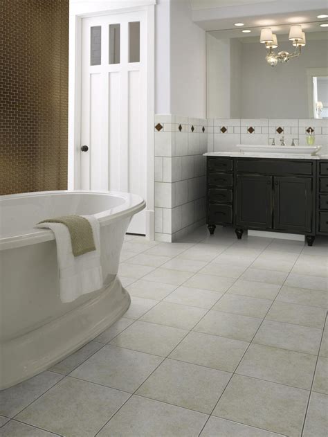 Grey tiled bathroom floor with white fixtures and white wall tile. Ceramic Tile Bathroom Floors | Bathroom Design - Choose ...