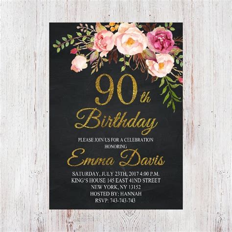 Efytal 90th birthday gifts for women, sterling silver nine circle necklace for her, 9 decade jewelry 90 years old. 90th Birthday Invitation Women Birthday InvitationFloral