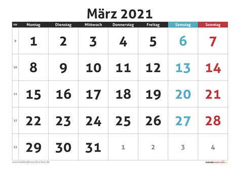 Auf kalenderland.com finden sich vielen weitere kostenlose kalendervorlagen zum ausdrucken. Kalender März 2021 zum Ausdrucken - Kalender 2021 zum ...