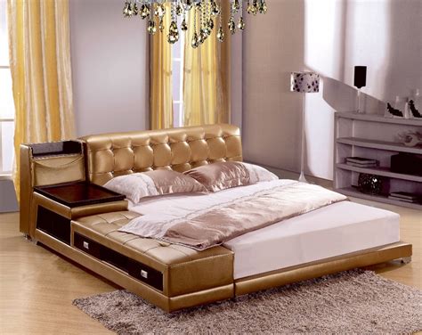 Post Modern Real Genuine Leather Bed Soft Beddouble Bed Kingqueen