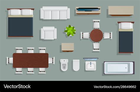 Furniture Top View Living Apartment Modern Design Vector Image