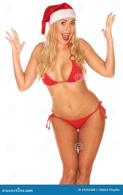Santa Claus Girl In A Bathing Suit Stock Photo Image Of Fashion