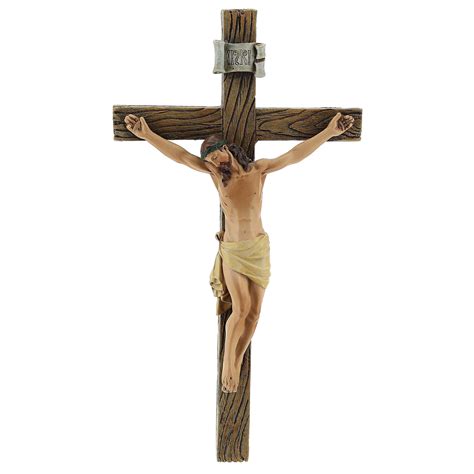 Crucifix Statue In Coloured Wood Paste 20cm Online Sales On