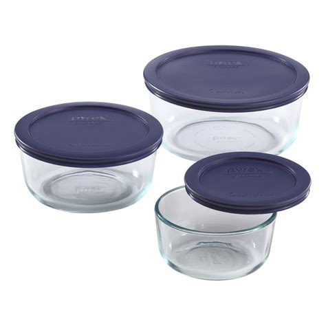 6 Piece Round Glass Food Storage Container Set With Blue Lids Instant Home