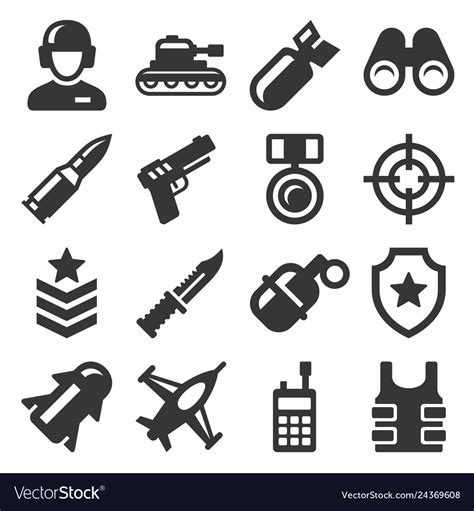Army Military And War Icons Set Royalty Free Vector Image